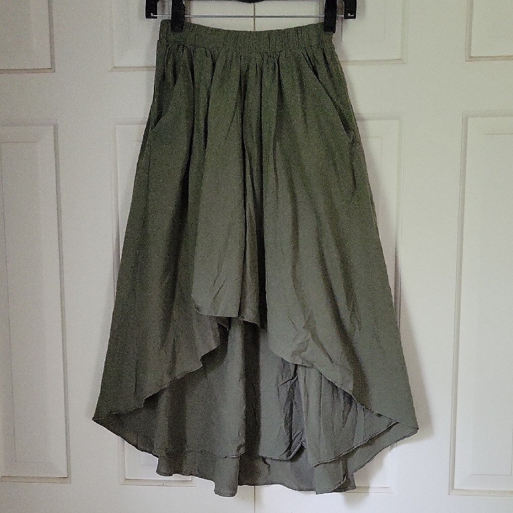 Asos Womens Sage Green High Low Midi Skirt Cotton Sz 2 Fairycore Forestfairy
